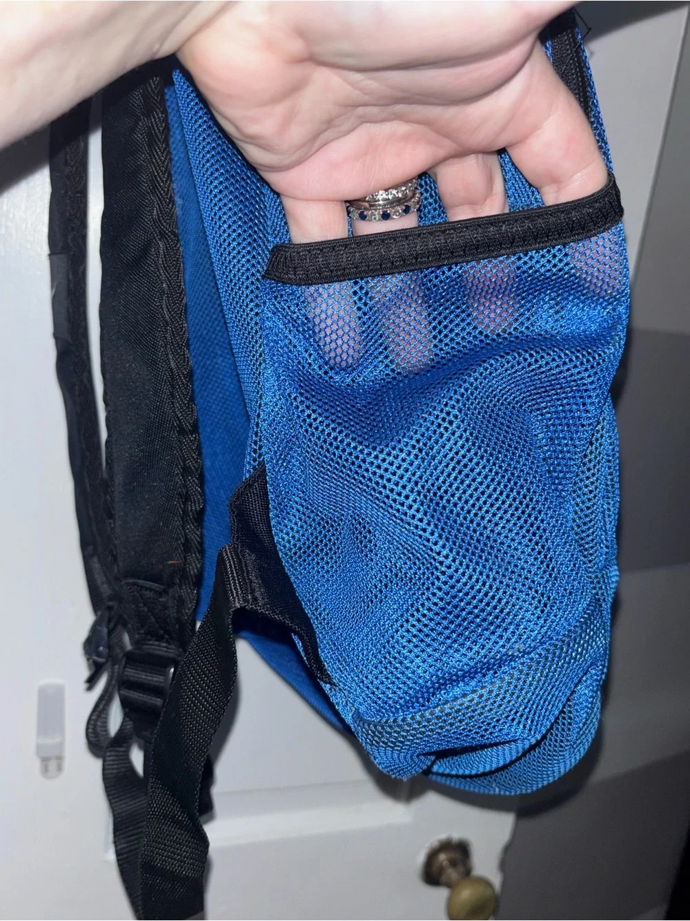 Nike Blue Mesh Backpack Black Straps Gym Swim Camp Sports Bag -Machine Washable